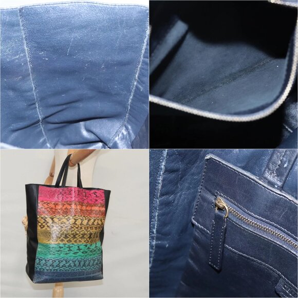 CELINE Tote Bag Leather Black Multicolor Auth 92694 - Picture 15 of 16